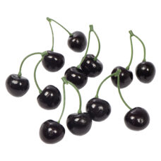Kunst kersen duo zwart | 6 stuks donkerrode nepkersen voor étalages | Decofoodshop.nl