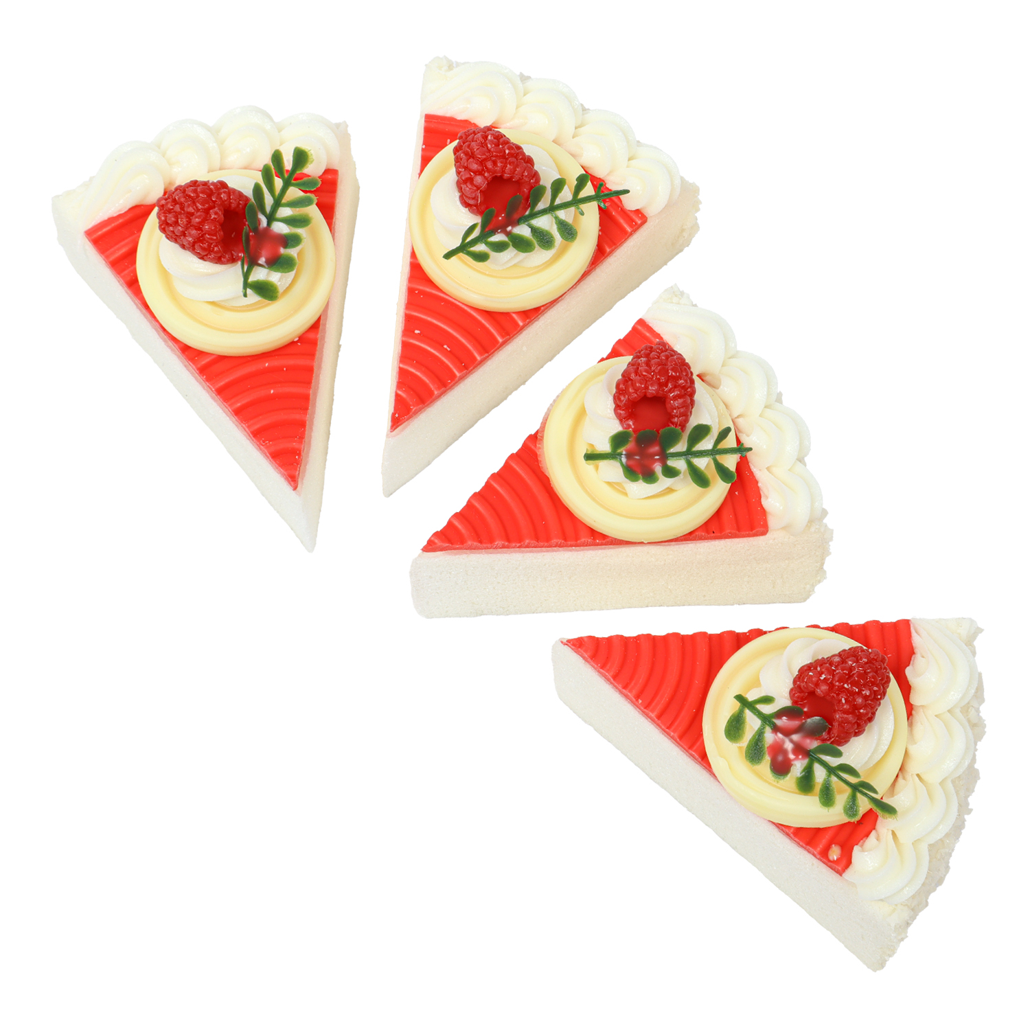 Kunst taartpunten framboos | 4 stuks neptaart punten met slagroom en frambozen | Decofoodshop.nl